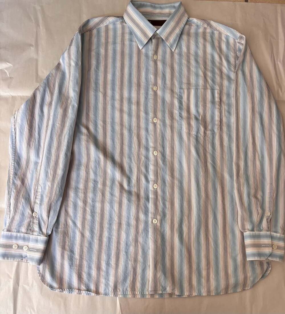 Perry Ellis Men's Long Sleeve Button-Up Shirt Blue Striped Size L